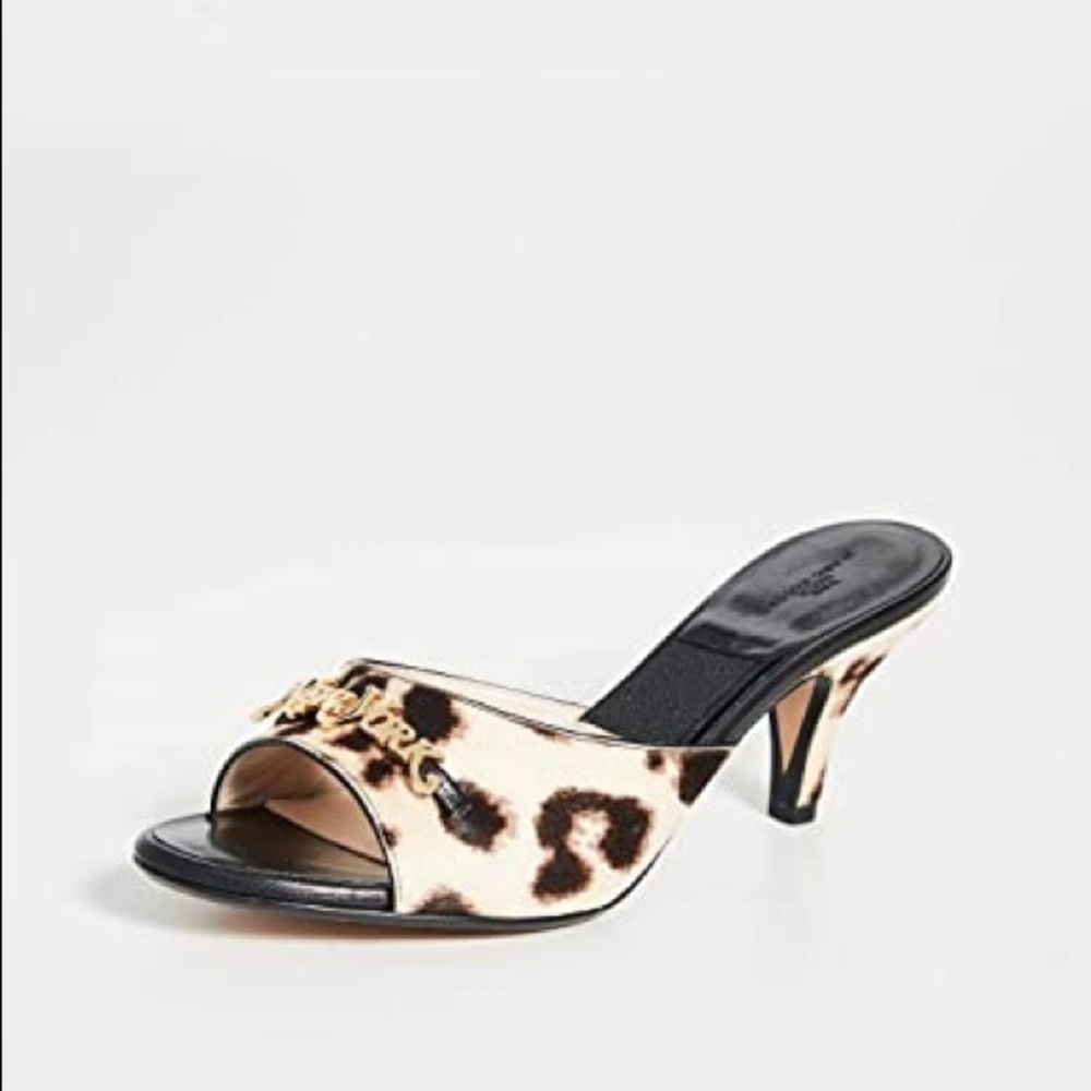 MARC JACOBS THE LOGO KITTEN HEEL LEOPARD LEATHER SANDALS NWT